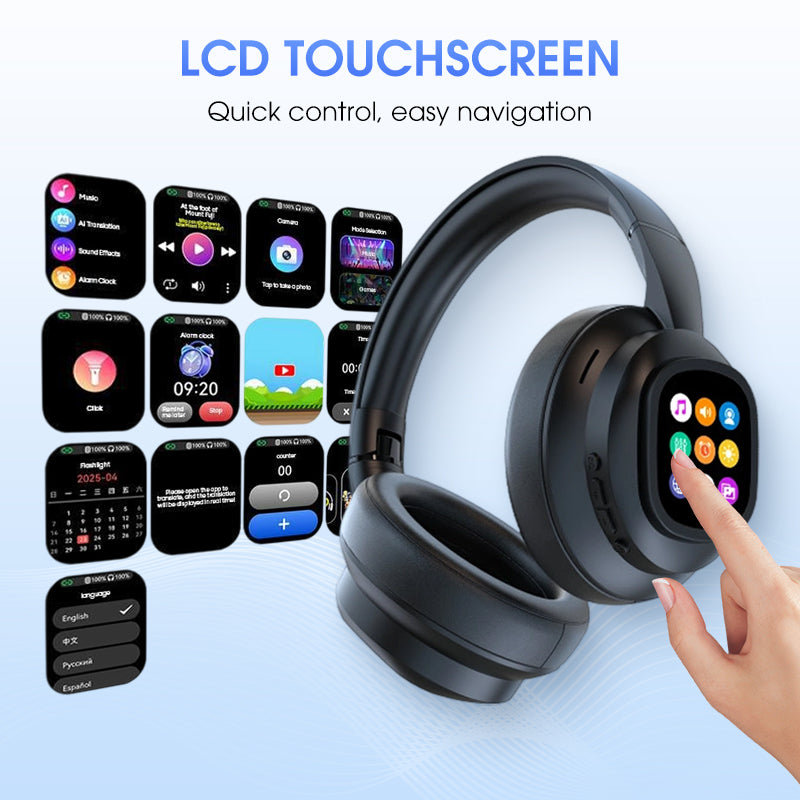 AIWave | AI Bluetooth Kopfhörer mit LCD-Display Sprachsteuerung Geräuschisolierung für Musik und Anrufe