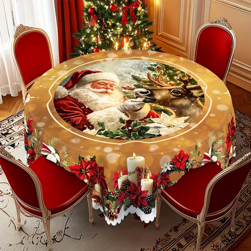 Weihnachtstischläufer mit Rentieren und Schneemännern – Nachhaltige Polyester Tischdecken Modell PineGlow