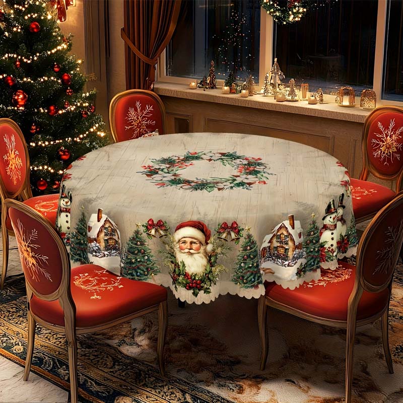 Weihnachtstischläufer mit Rentieren und Schneemännern – Nachhaltige Polyester Tischdecken Modell PineGlow
