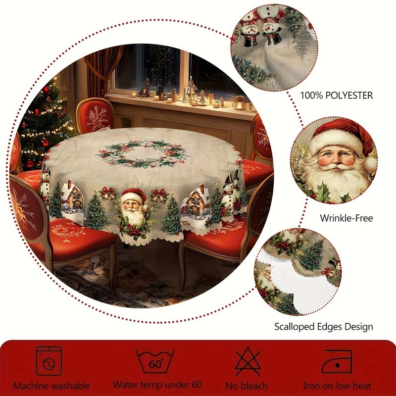Weihnachtstischläufer mit Rentieren und Schneemännern – Nachhaltige Polyester Tischdecken Modell PineGlow