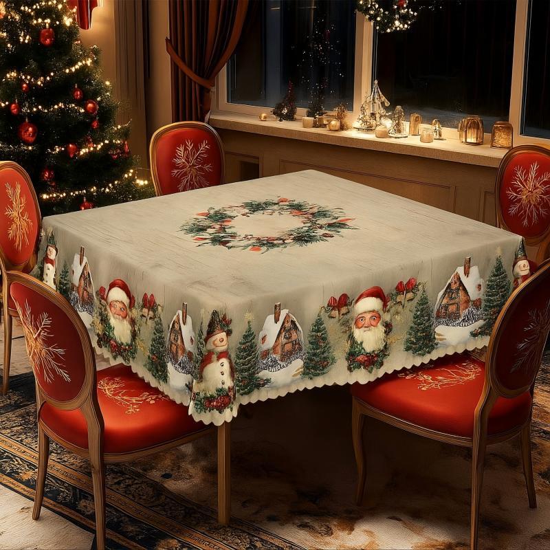 Weihnachtstischläufer mit Rentieren und Schneemännern – Nachhaltige Polyester Tischdecken Modell PineGlow