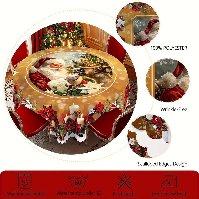 Weihnachtstischläufer mit Rentieren und Schneemännern – Nachhaltige Polyester Tischdecken Modell PineGlow
