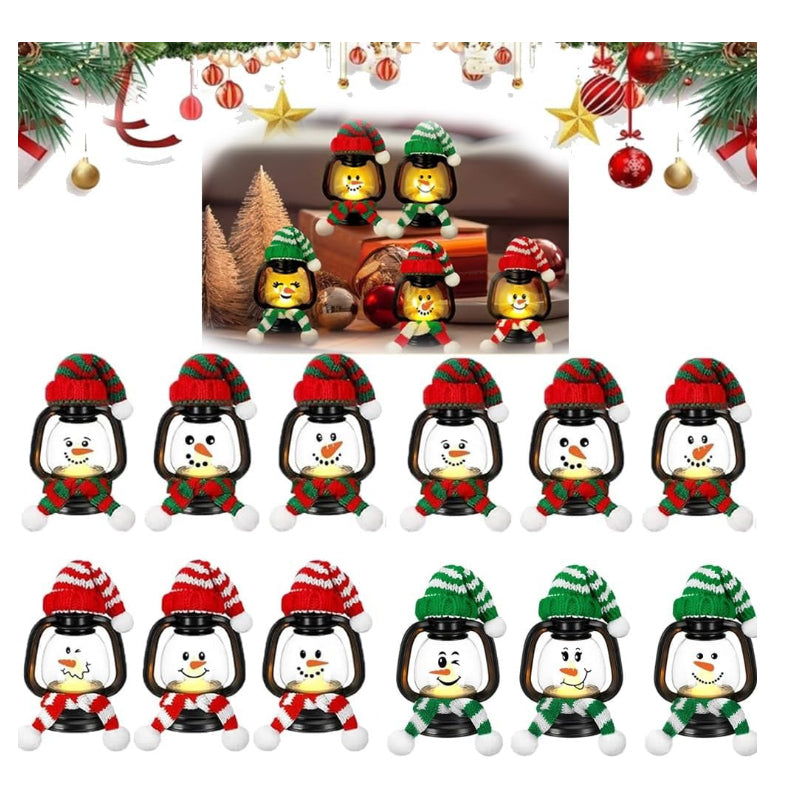 MiniFrost | Mini Schneemann Laterne Weihnachtsdekoration mit Hüten und Schals