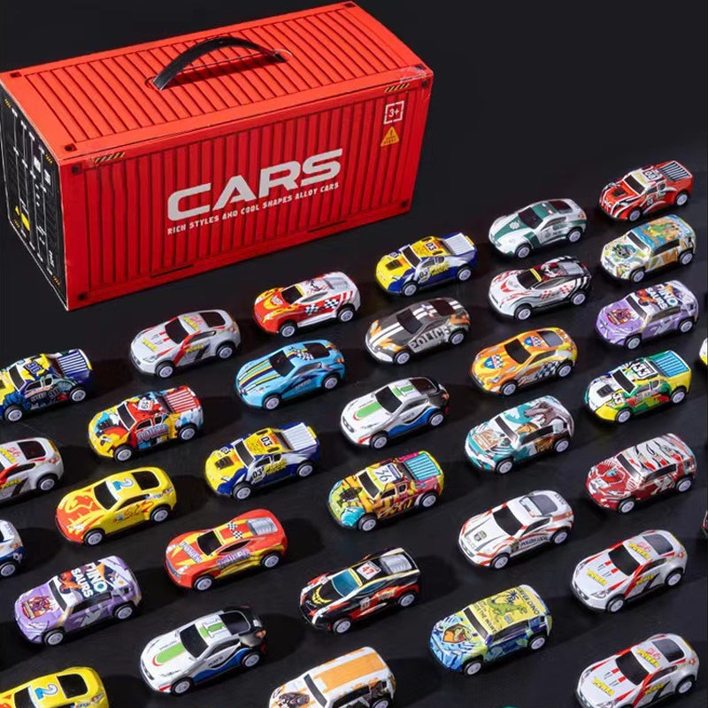 MiniGarage | 48 Mini Retro Autos mit Integrierter Garage für Kinder