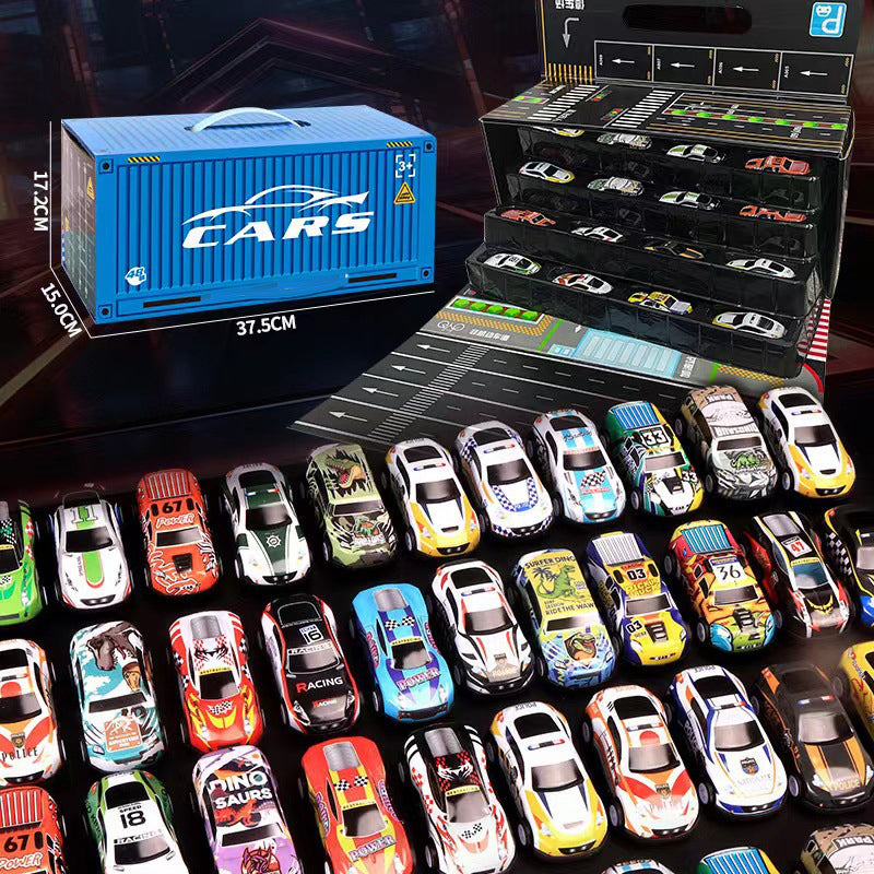 MiniGarage | 48 Mini Retro Autos mit Integrierter Garage für Kinder