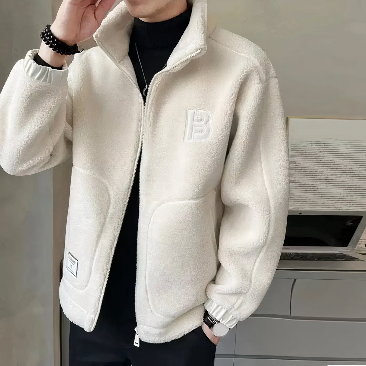 Herren Fleece-Jacke mit Hohem Kragen