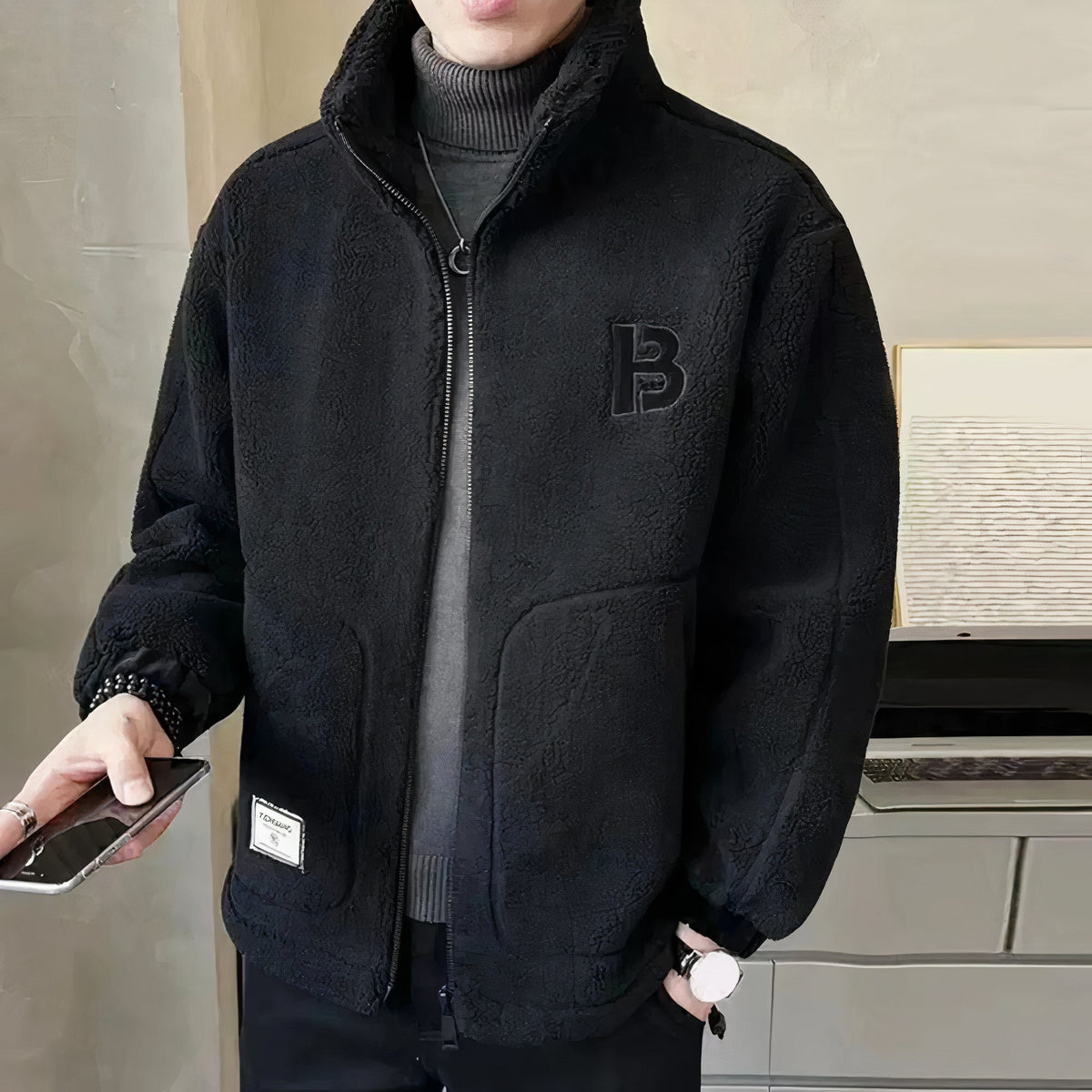 Herren Fleece-Jacke mit Hohem Kragen