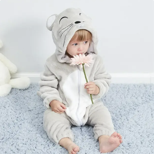 Strampler für Babys | Baby Fleece Overall | Tier Onesie | Wolklin