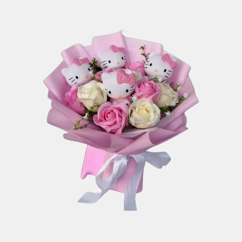 Bunte Synthetische Blumenstrauß Mit Hello Kitty Figuren Für Geschenke Und Dekoration