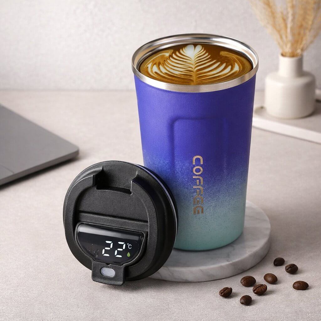 RVS Reisebecher mit intelligenter Temperaturanzeige – Thermobecher aus Edelstahl