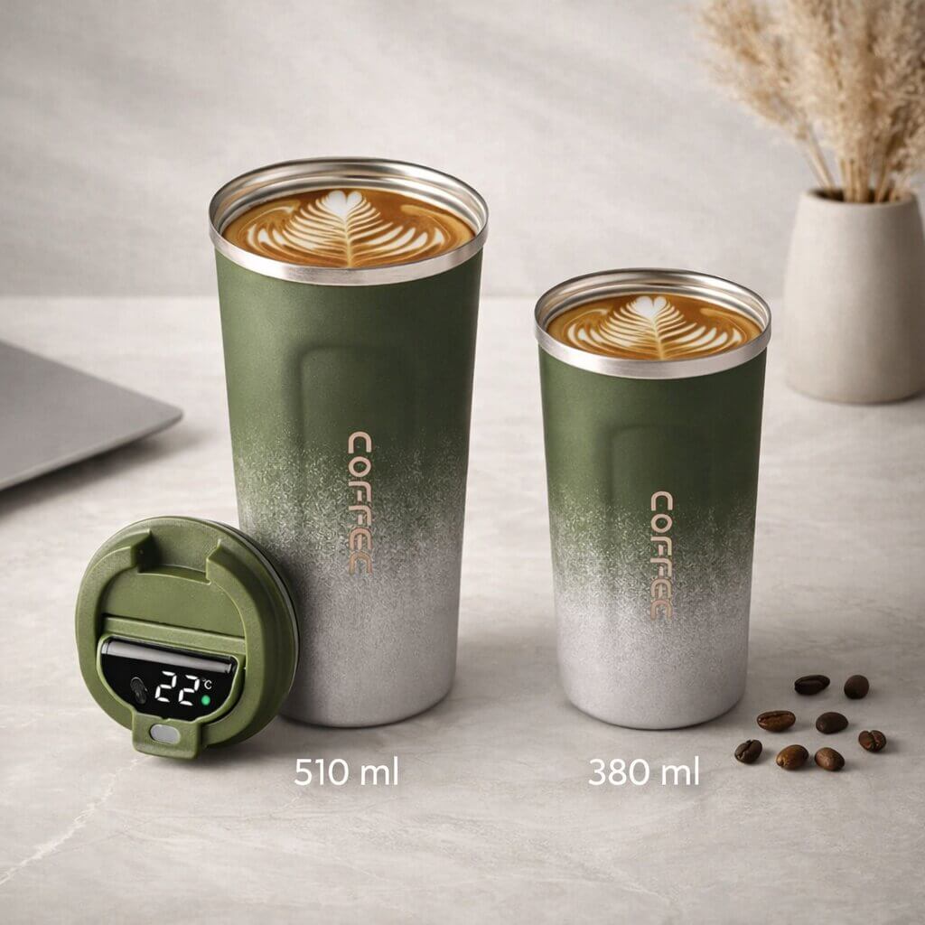 RVS Reisebecher mit intelligenter Temperaturanzeige – Thermobecher aus Edelstahl