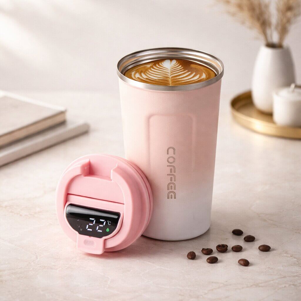 RVS Reisebecher mit intelligenter Temperaturanzeige – Thermobecher aus Edelstahl