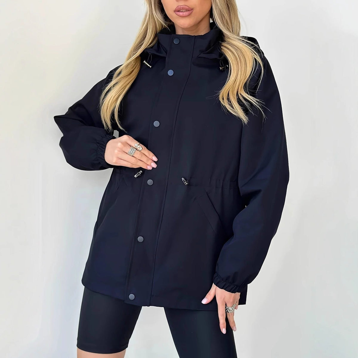 Damen Regenjacke mit Futter – Wasserdichter Parka mit Verstellbarem Taillenzug