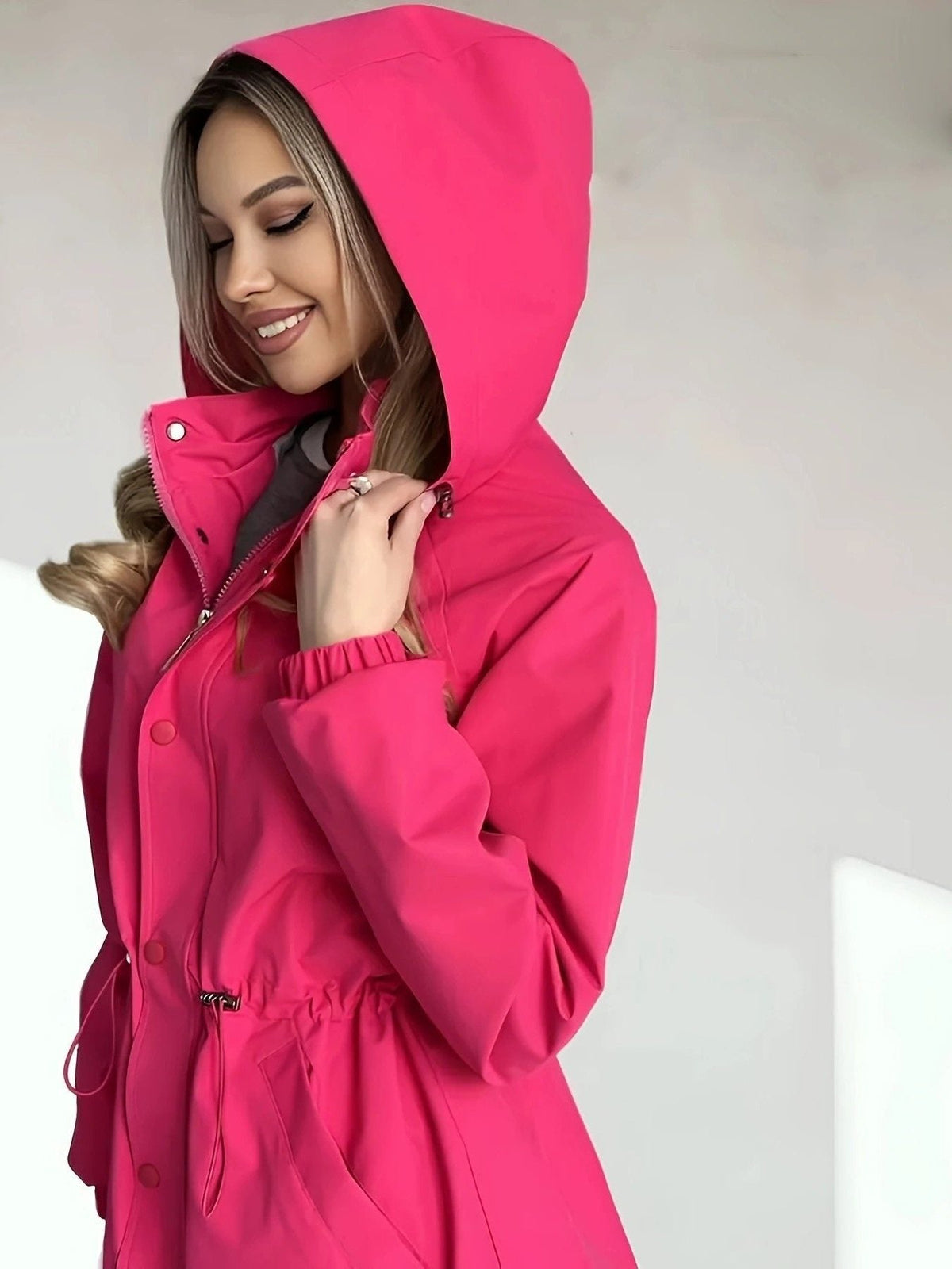 Damen Regenjacke mit Futter – Wasserdichter Parka mit Verstellbarem Taillenzug