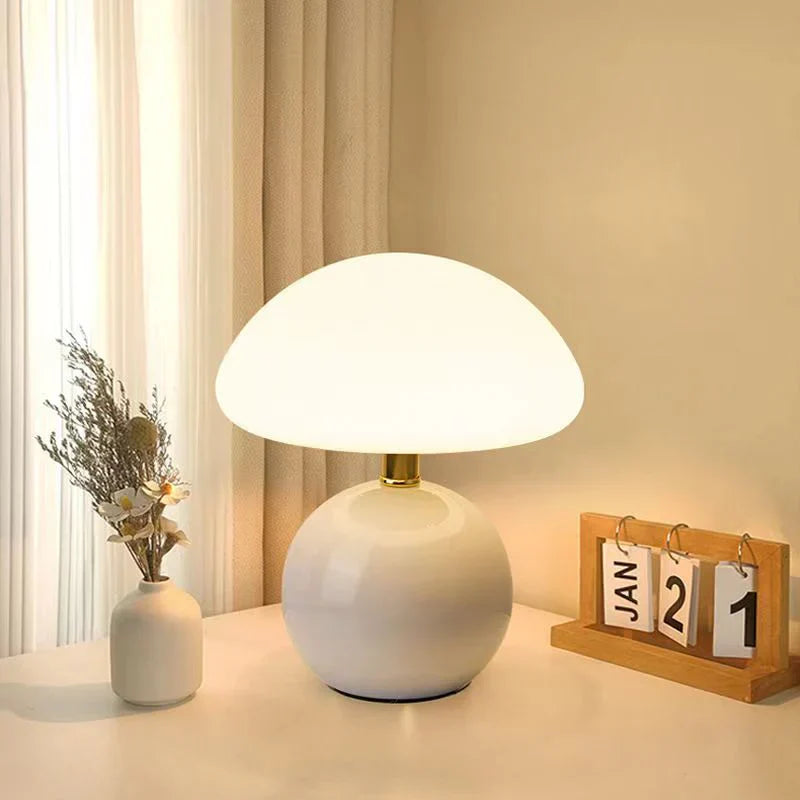 Crème Champignon Lampe - Französische Vintage Lampe