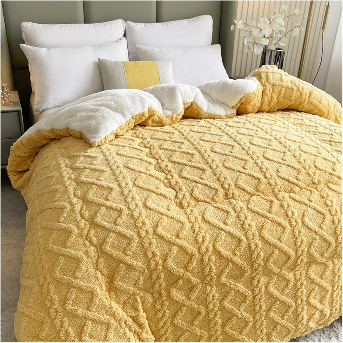 Sherpa-Fleece-Decke mit geometrischem Muster – Wendbare warme Plaid für Sofa und Bett