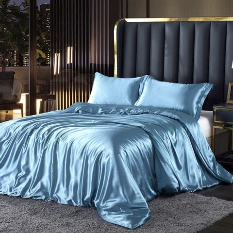 Luxusset (4 Stück) Seide/Satin Bettwäsche Bettbezug - 2x Kissenbezug - Spannbettlaken