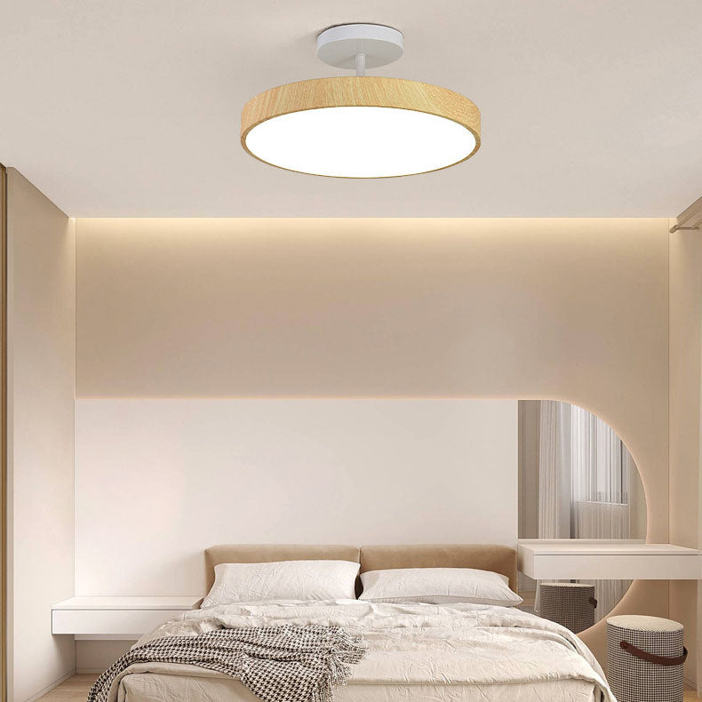 Japanische Holz Runde LED Semi-Flush Mount Deckenleuchte