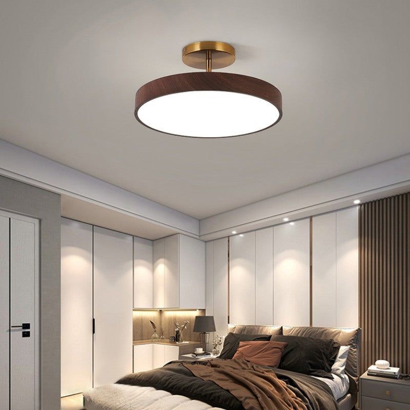 Japanische Holz Runde LED Semi-Flush Mount Deckenleuchte