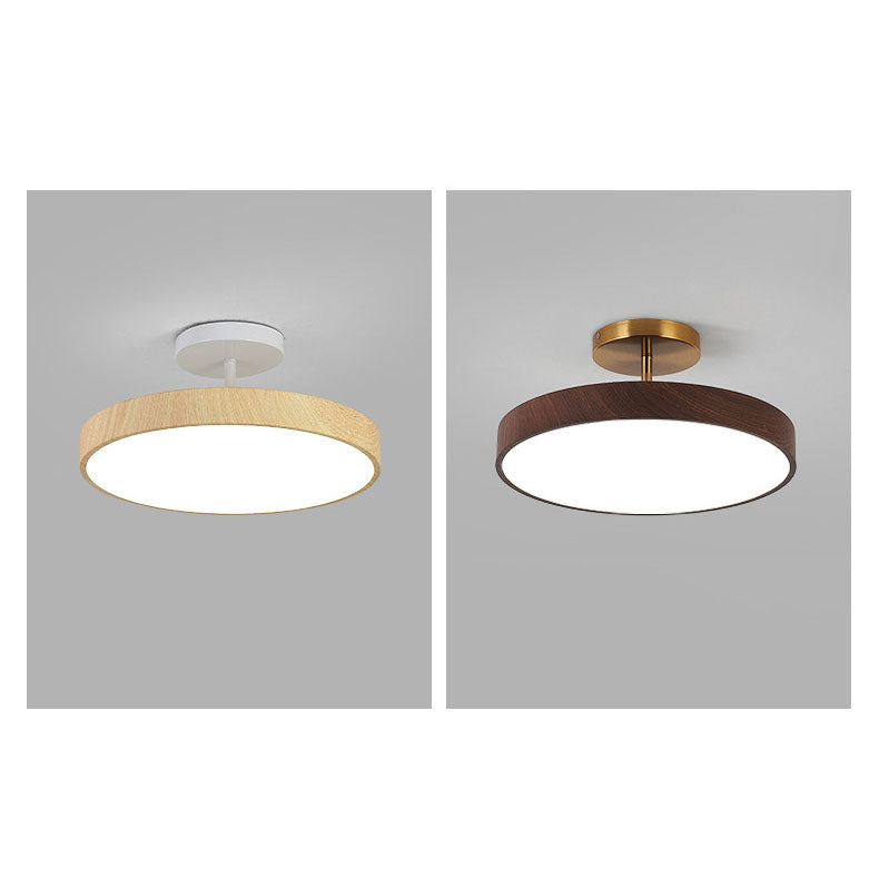 Japanische Holz Runde LED Semi-Flush Mount Deckenleuchte