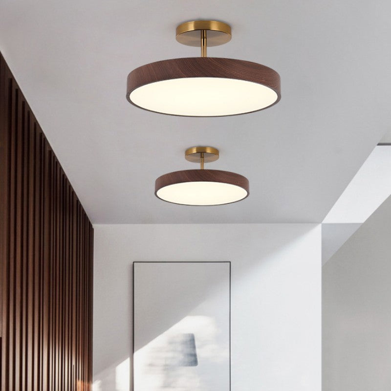 Japanische Holz Runde LED Semi-Flush Mount Deckenleuchte