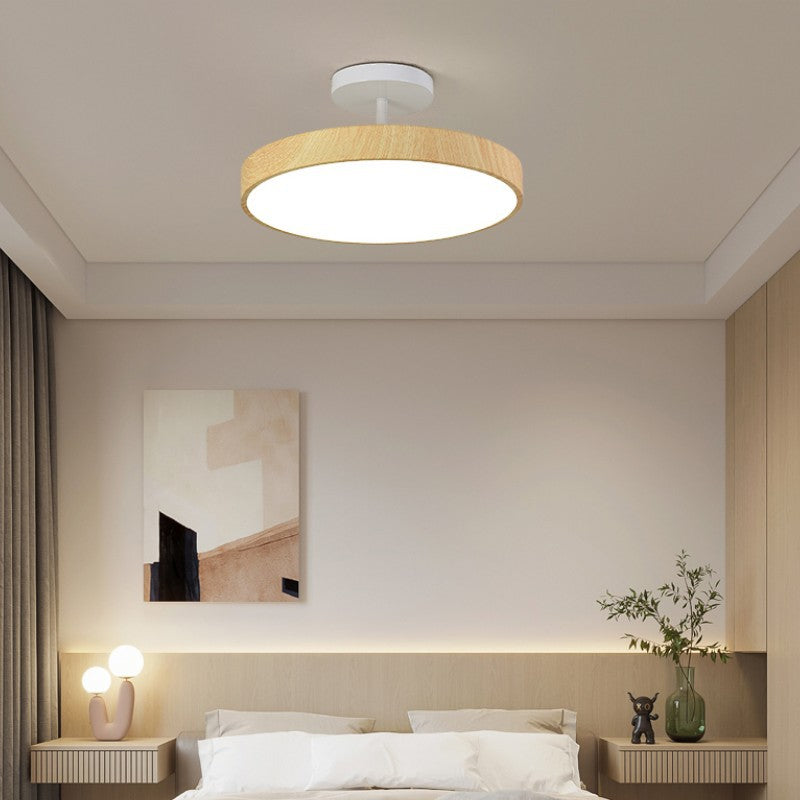Japanische Holz Runde LED Semi-Flush Mount Deckenleuchte