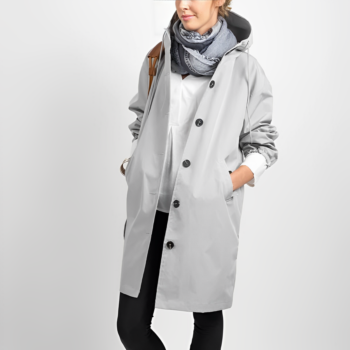 Damen Lange Wasserdichte Regenjacke – Leichte Jacke mit Kapuze und Taillenkordel