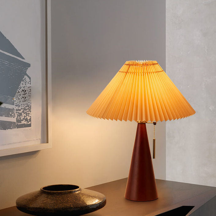 Japanische Minimalistische Holzkonstruktion Faltenstoff LED Tischlampe 1-Licht