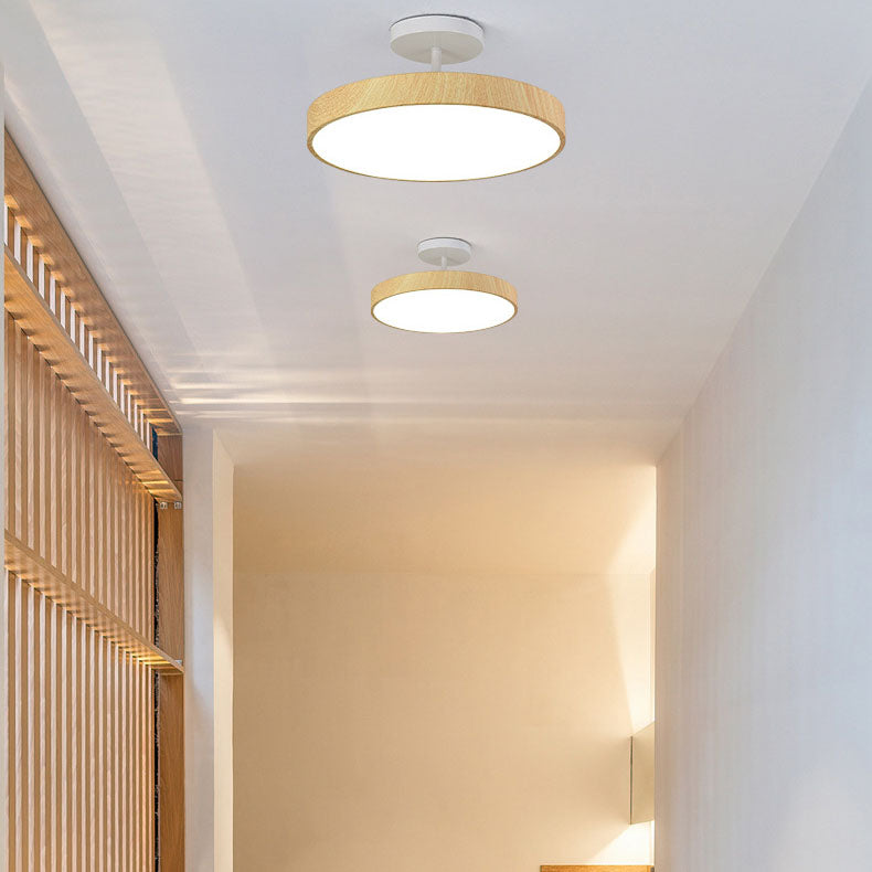 Japanische Holz Runde LED Semi-Flush Mount Deckenleuchte