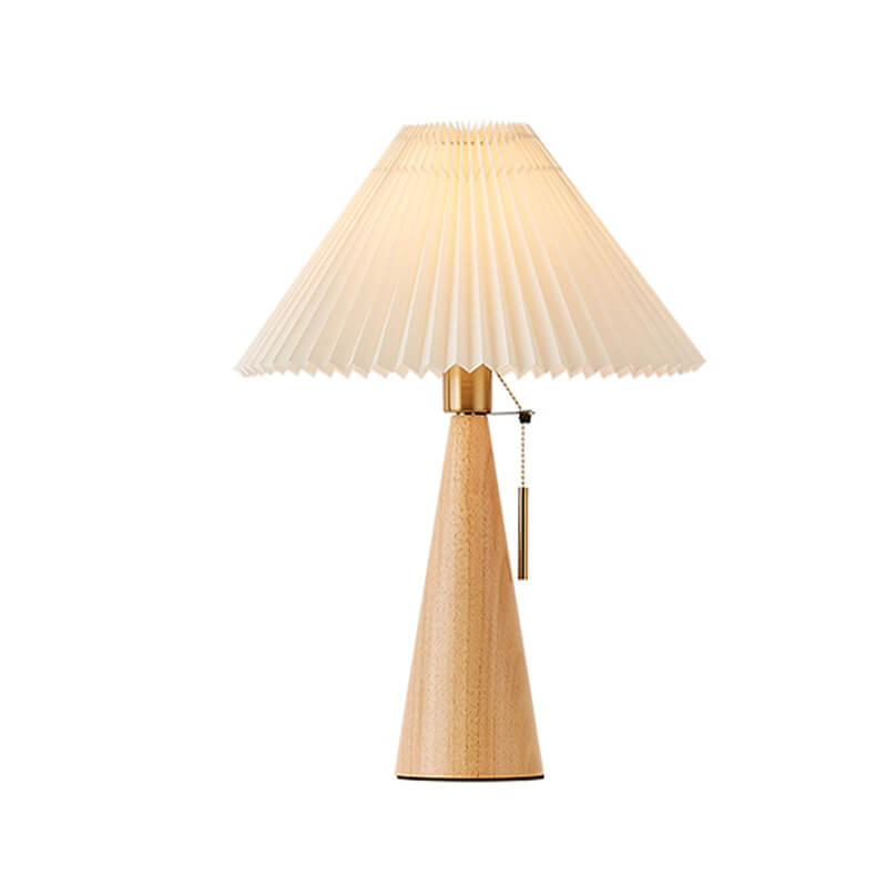 Japanische Minimalistische Holzkonstruktion Faltenstoff LED Tischlampe 1-Licht