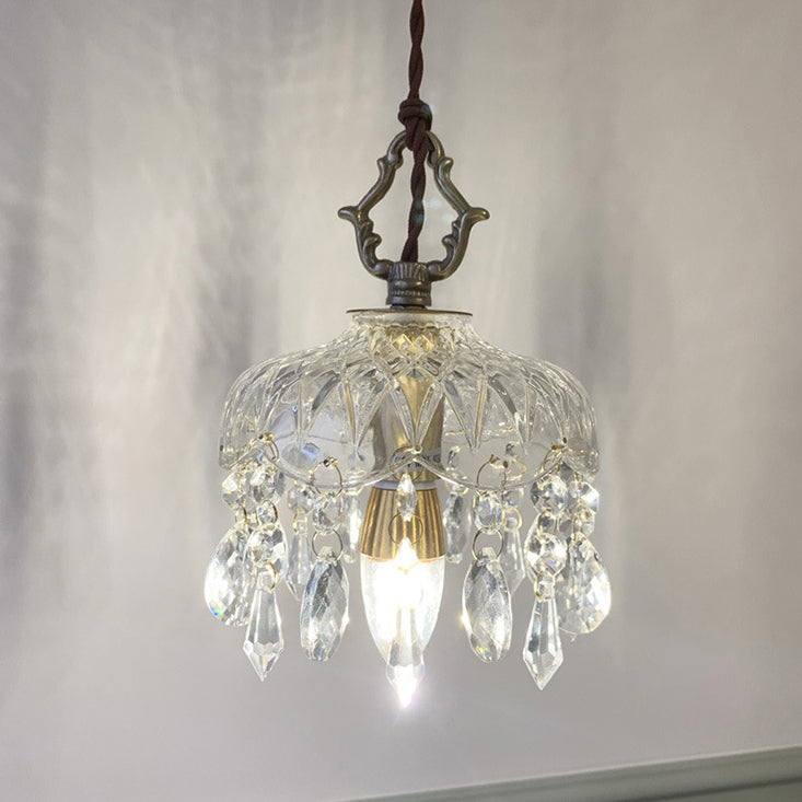 Vintage Kupfer Kristall Blumen Pendelleuchte | 1-Licht