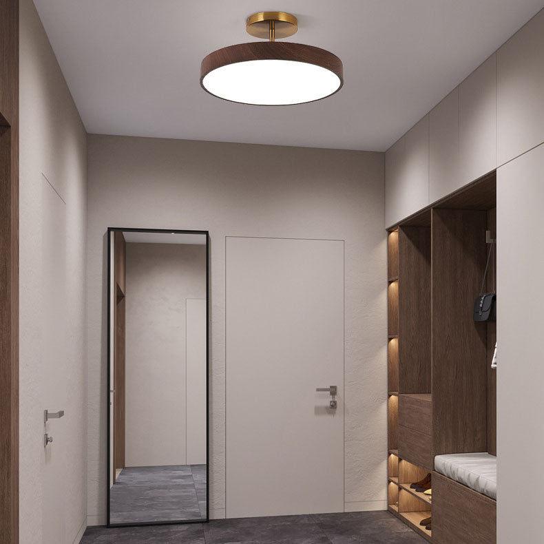 Japanische Holz Runde LED Semi-Flush Mount Deckenleuchte