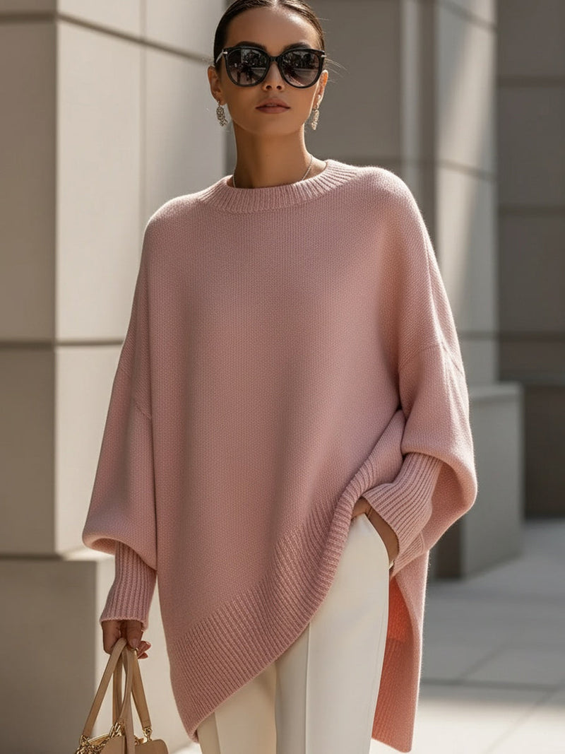 Kimia - Übergroß Gestrickt Rundhalsausschnitt Pullover