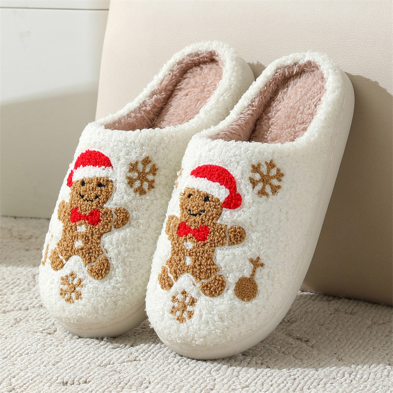 Warme Weihnachts Hausschuhe mit Schneeflocken- und Lebkuchen-Design