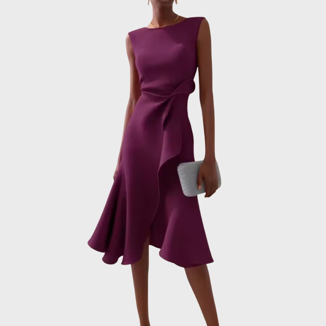 Beatrice | Damen Drapiertes Asymmetrisches Midikleid