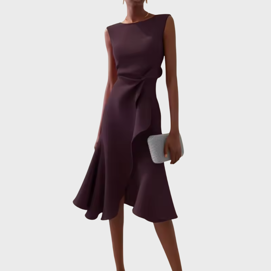 Beatrice | Damen Drapiertes Asymmetrisches Midikleid