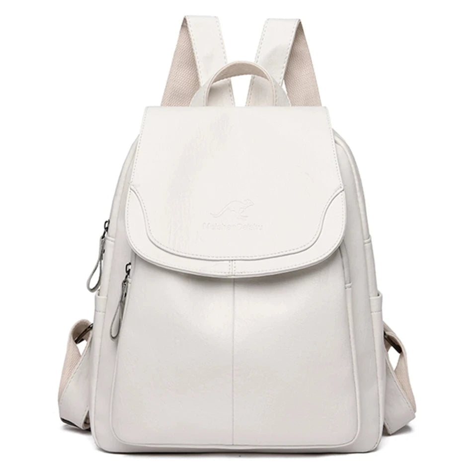 Diebstahlsicherer Rucksack aus Leder für Damen mit RFID-Schutz und versteckten Reißverschlüssen