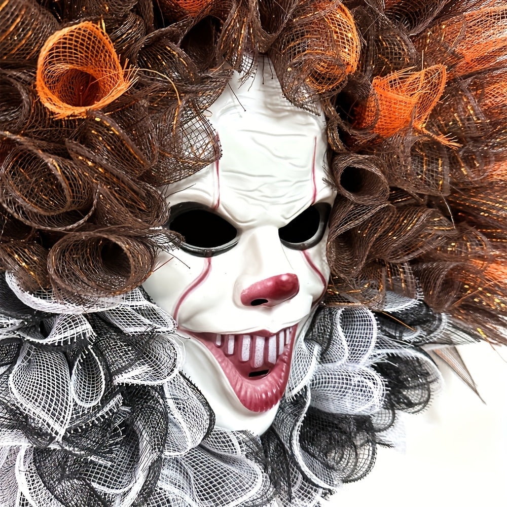 Halloween erschreckender Clown Mesh Kranz | Gruselige Türdekoration
