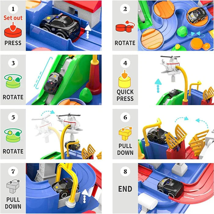 RescueTrack Abenteuer-Set – Pädagogisches Spielzeug für Rettungsfahrzeuge für Kleinkinder