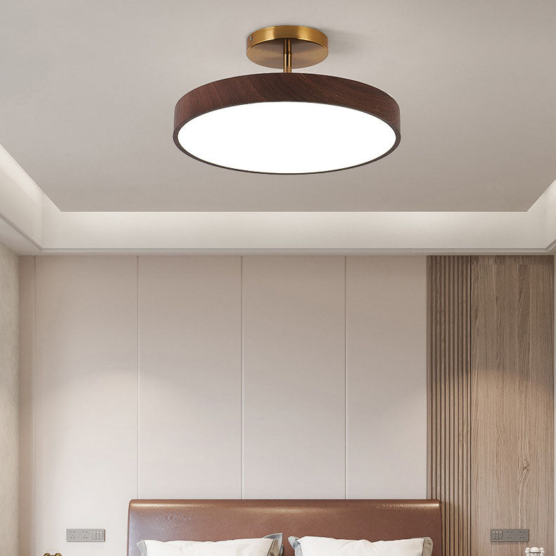 Japanische Holz Runde LED Semi-Flush Mount Deckenleuchte