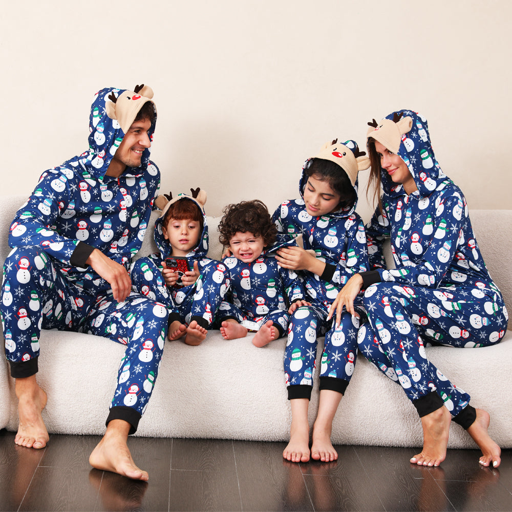 Blauer Schneemann passende Familien-Weihnachtspajamas Einteiler