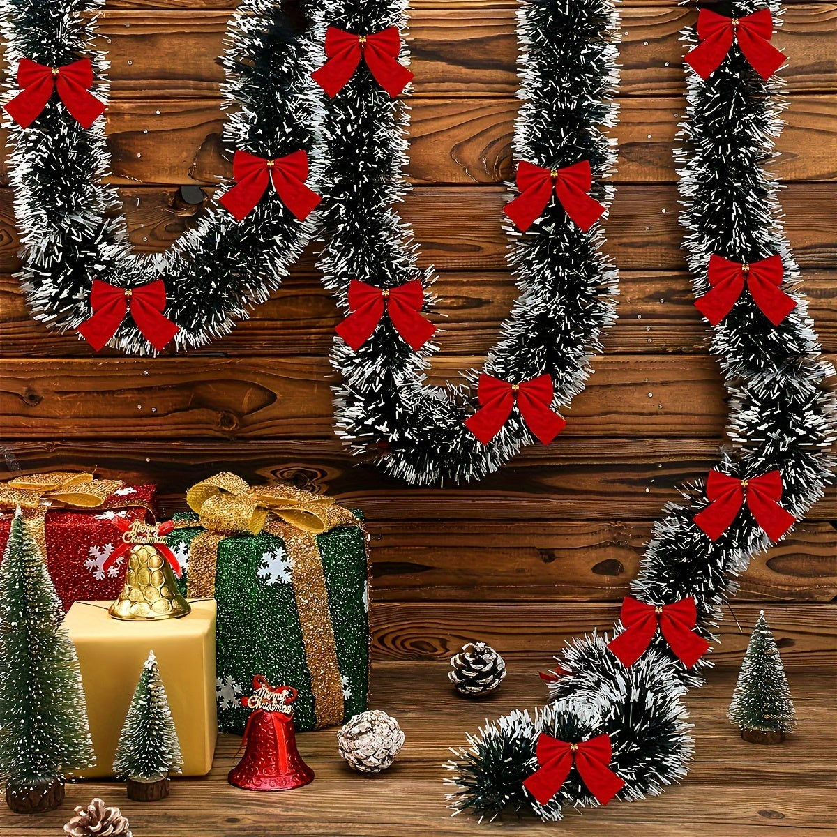 LumaTinsel LED Weihnachtsgirlande – Set aus 2 drahtlosen Metallic-Girlandenlampen mit warmem Licht