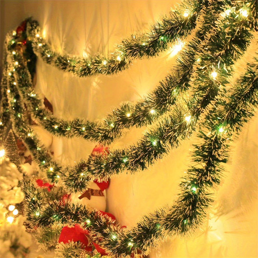 LumaTinsel LED Weihnachtsgirlande – Set aus 2 drahtlosen Metallic-Girlandenlampen mit warmem Licht