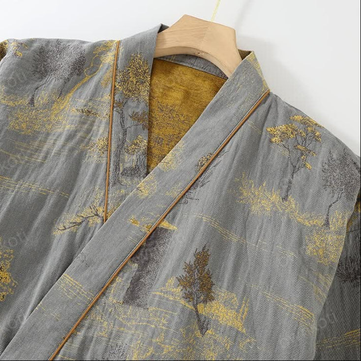 Neutrales Landschaft Kimono Baumwoll Pyjama Set