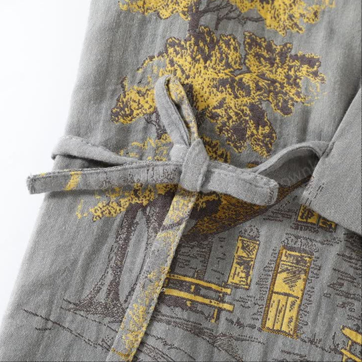 Neutrales Landschaft Kimono Baumwoll Pyjama Set