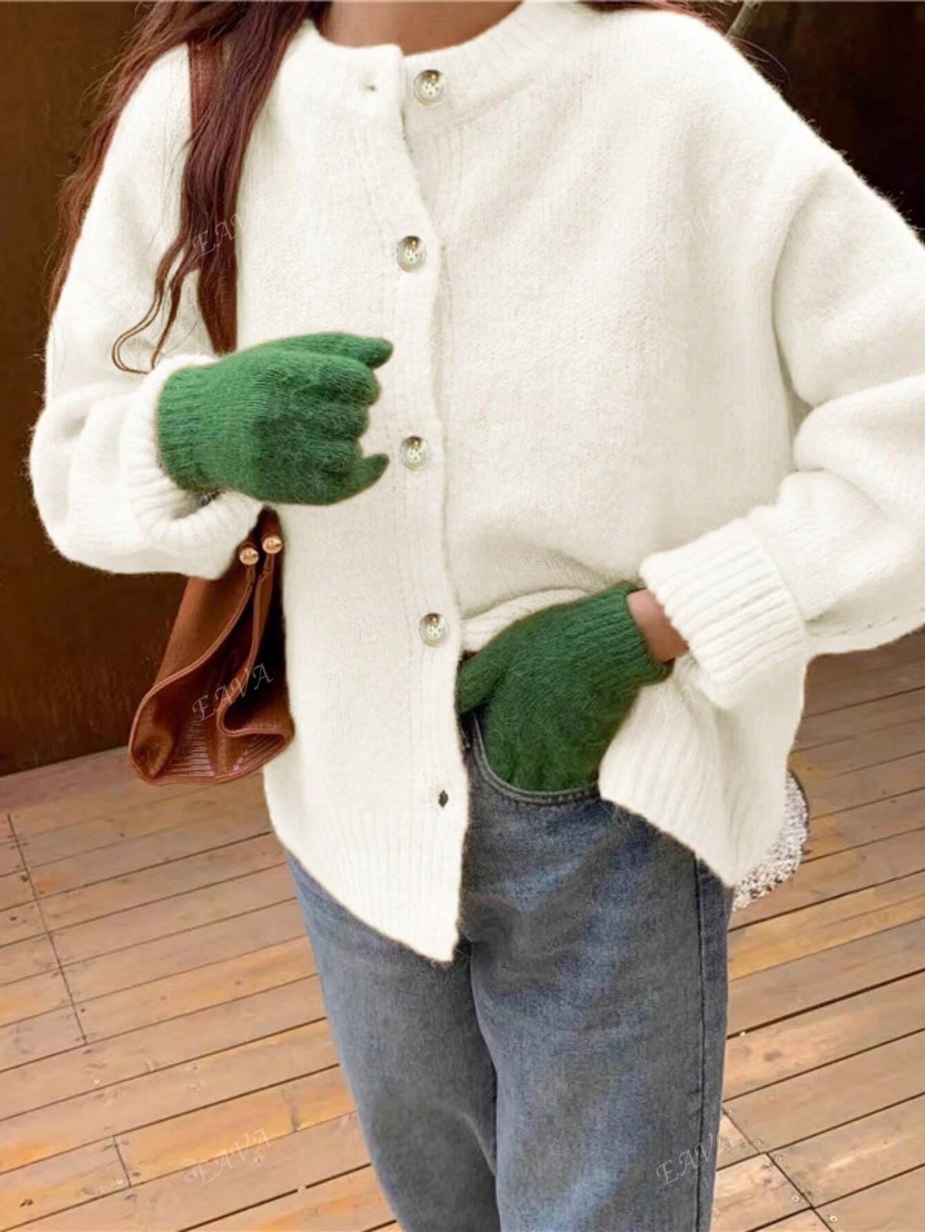 CozyKnoop Oversized Pullover – Runder Hals mit Knöpfen und Bequemer Passform