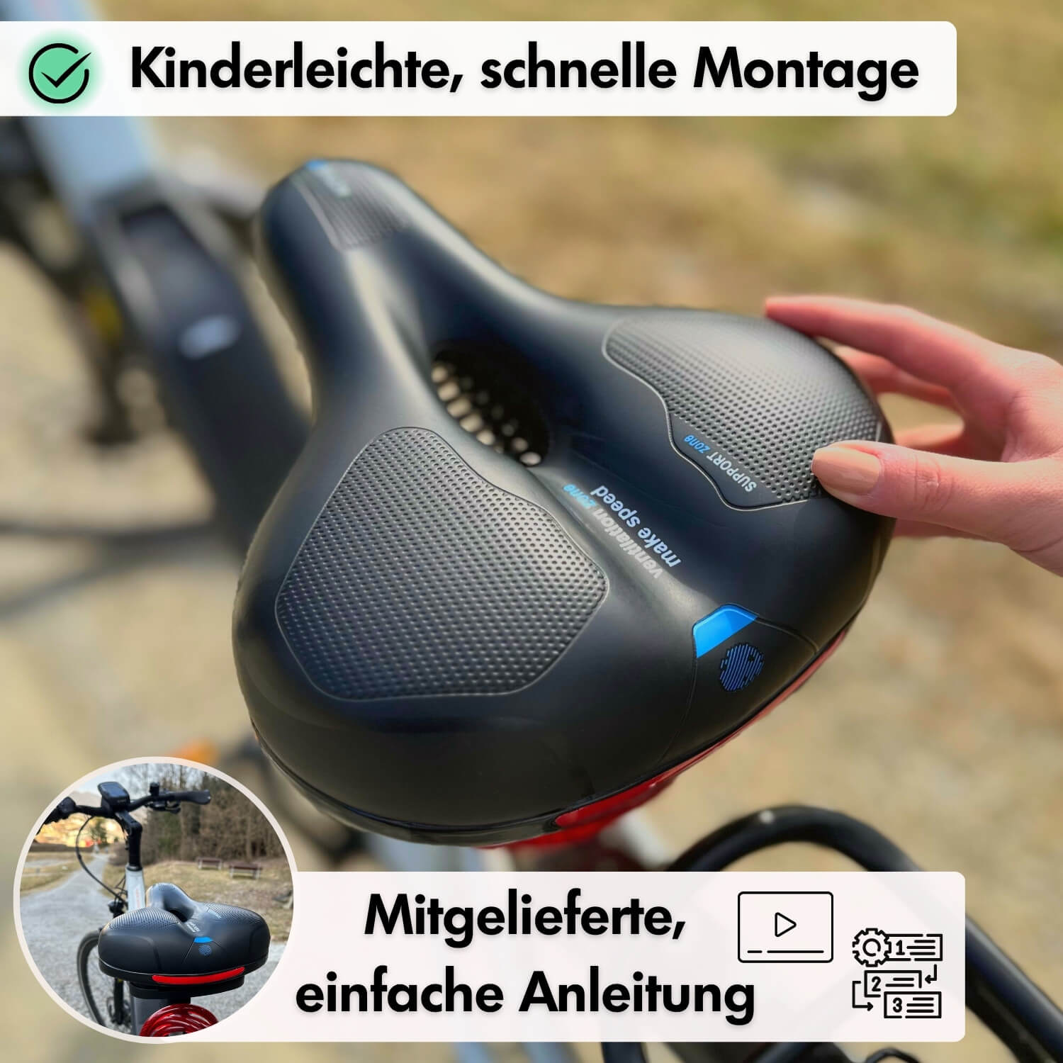 Sandsberg | CloudComfort Pro Fahrradsattel | Druckentlastender Memory-Schaum | Schwarz