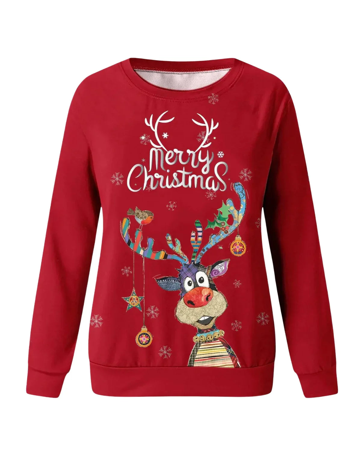 Festlicher Rentierpullover Damen – Warmer Weihnachtspullover mit Rundhalsausschnitt