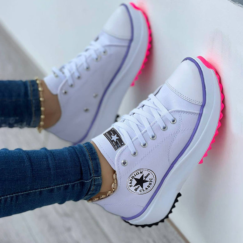 Drune Sneaker Damen dicke Sohle Schnürung