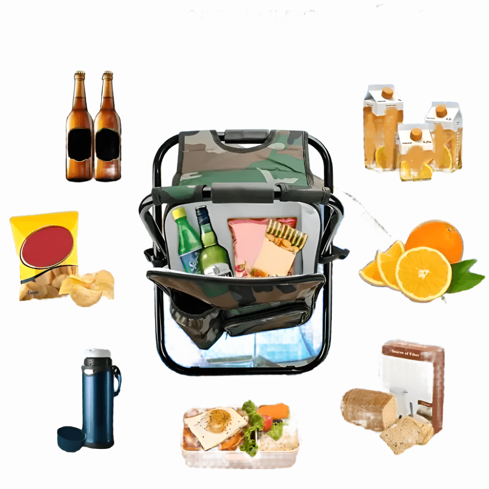 LuxeVoyage Thermische Rucksack 3 in 1 | Eleganter Rucksack mit faltbarem Hocker für Komfort und Vielseitigkeit während deiner Abenteuer
